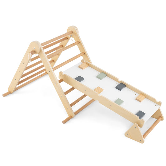 3-In-1 Pikler Triangle Climbing Set, Foldable, With Ramp, Natural Climbers & Slides Natural at Gallery Canada