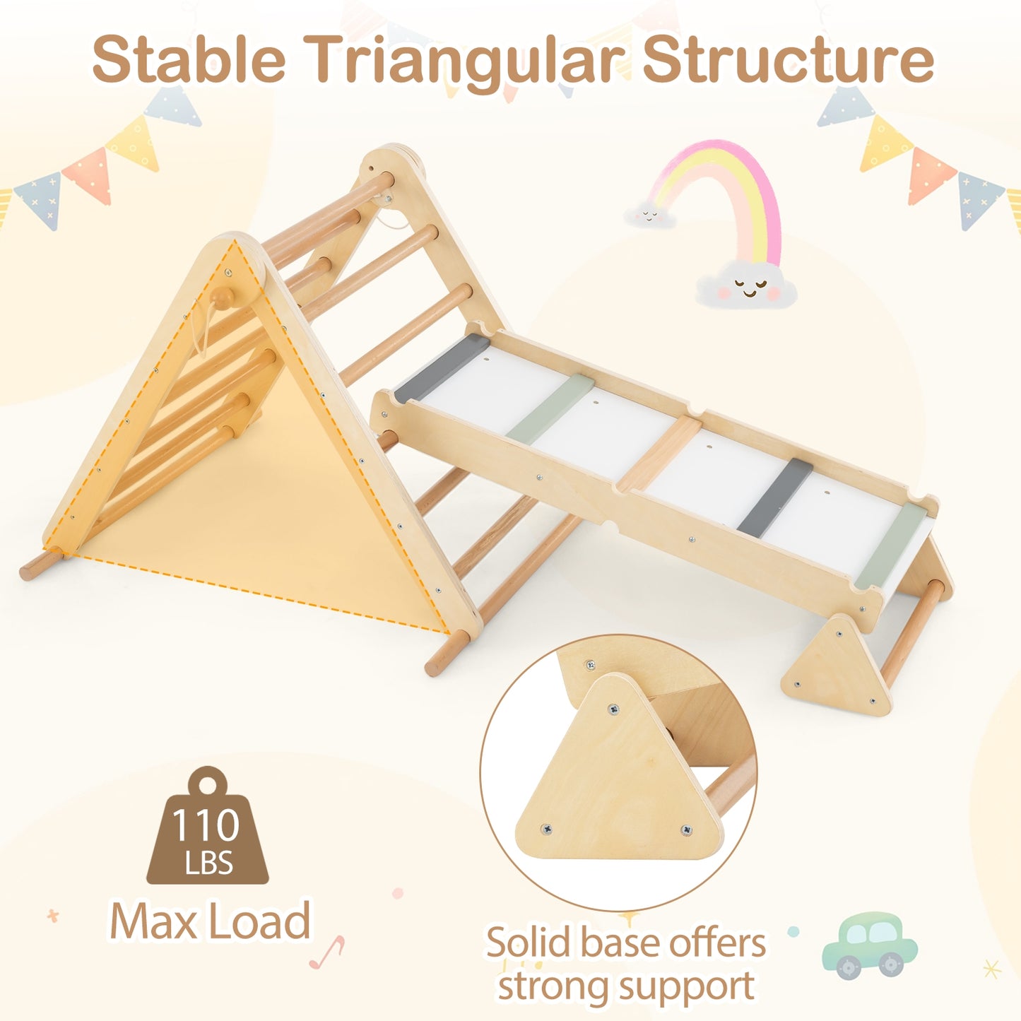 3-In-1 Pikler Triangle Climbing Set, Foldable, With Ramp, Natural Climbers & Slides at Gallery Canada