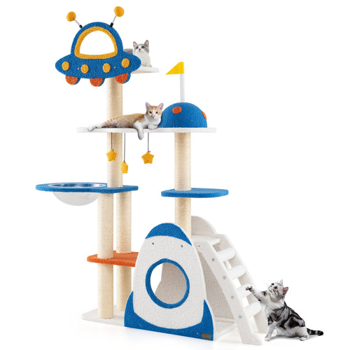 Space Theme Cat Tree Multi-level Cat Tower with Sisal Covered Scratching Posts, Multicolor