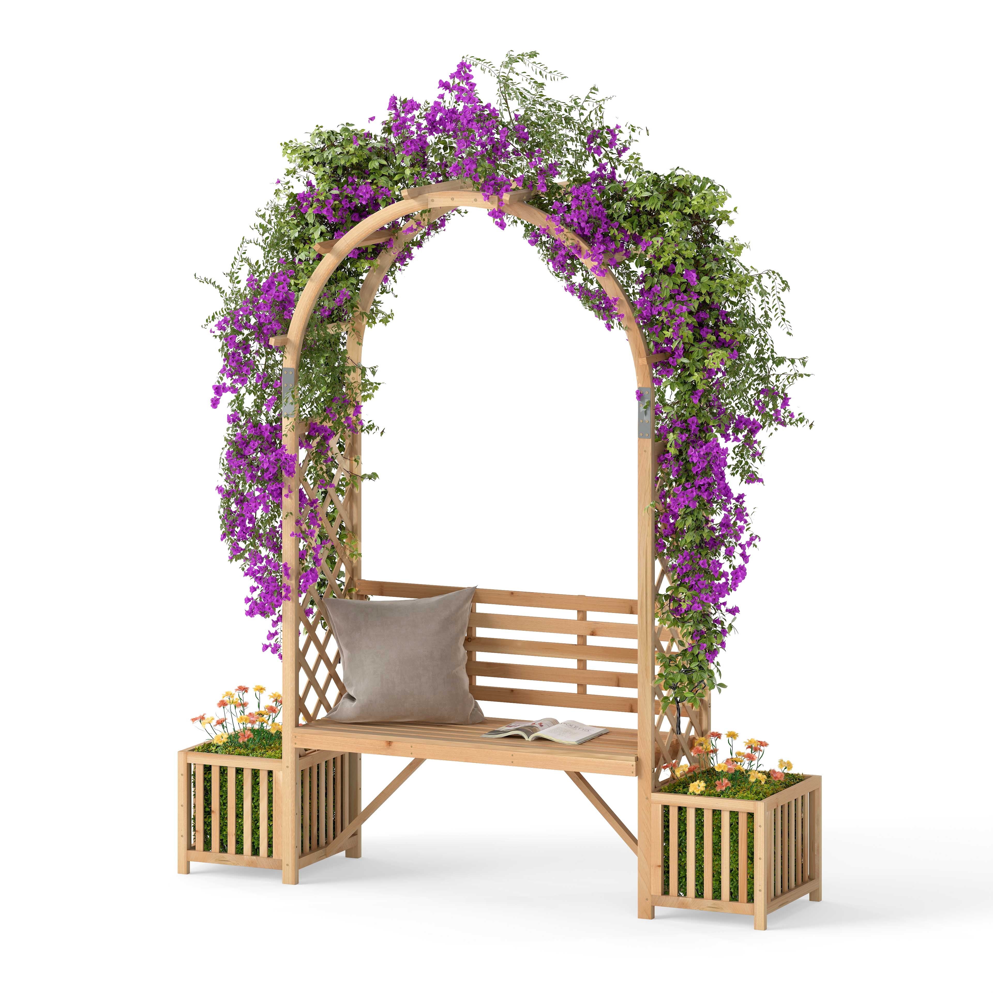 Garden Bench Arbor Arch Wooden Garden Arbor for Climbing Plants, Natural Outdoor Decor at Gallery Canada