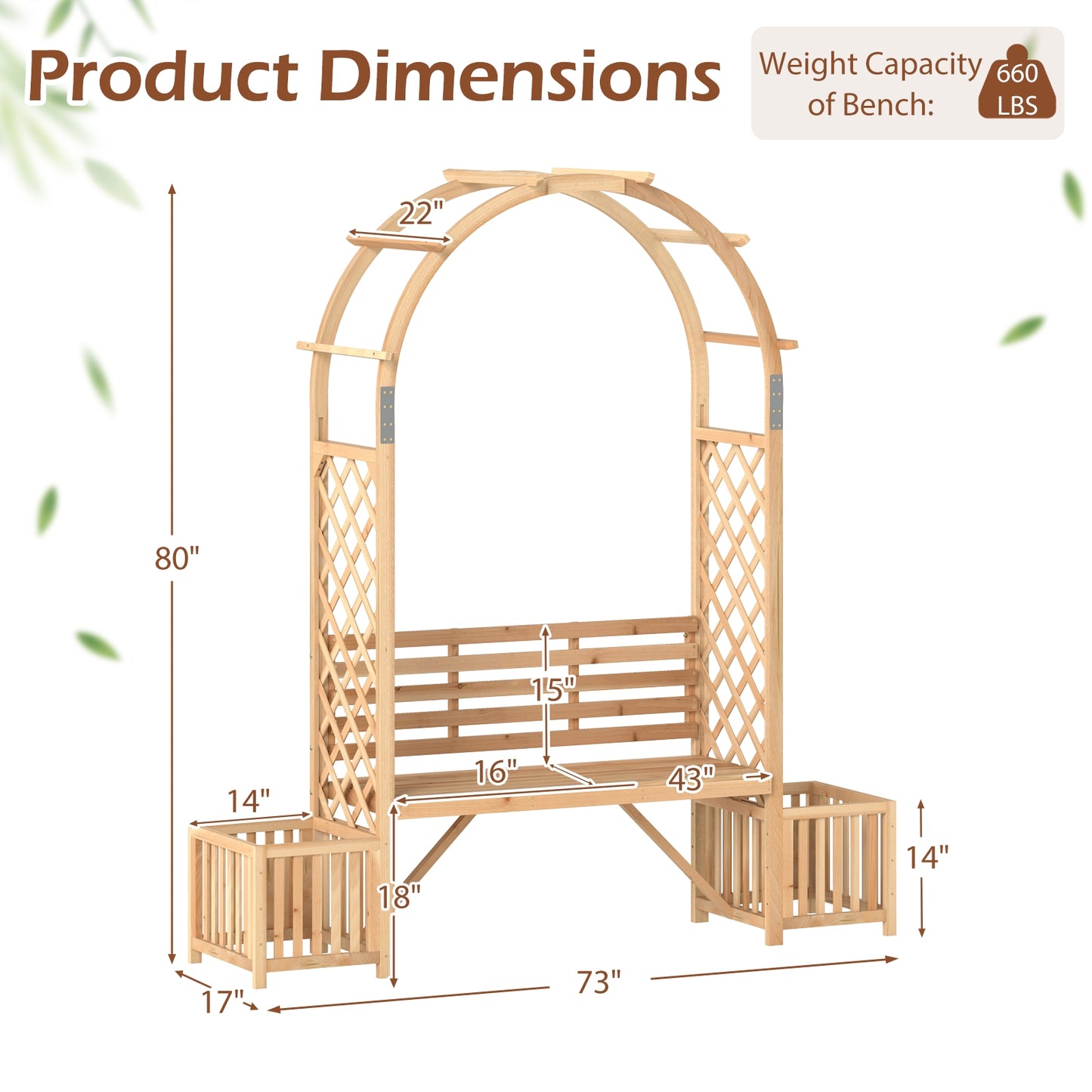Garden Bench Arbor Arch Wooden Garden Arbor for Climbing Plants, Natural Outdoor Decor at Gallery Canada