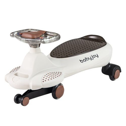 Wiggle Car with Hauling Rope Ride on Toy with Under-Seat Storage, Beige