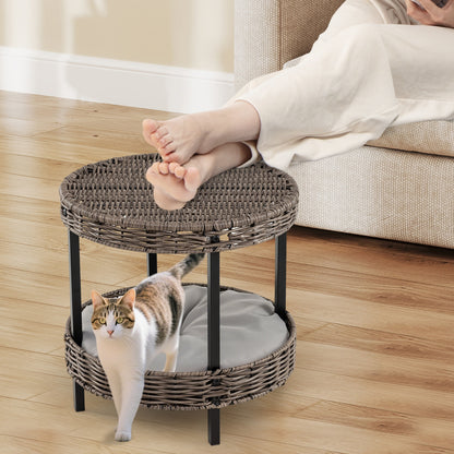 2-tier Rattan Cat Nest with Removable Padded Cushion, Gray Cat Houses at Gallery Canada