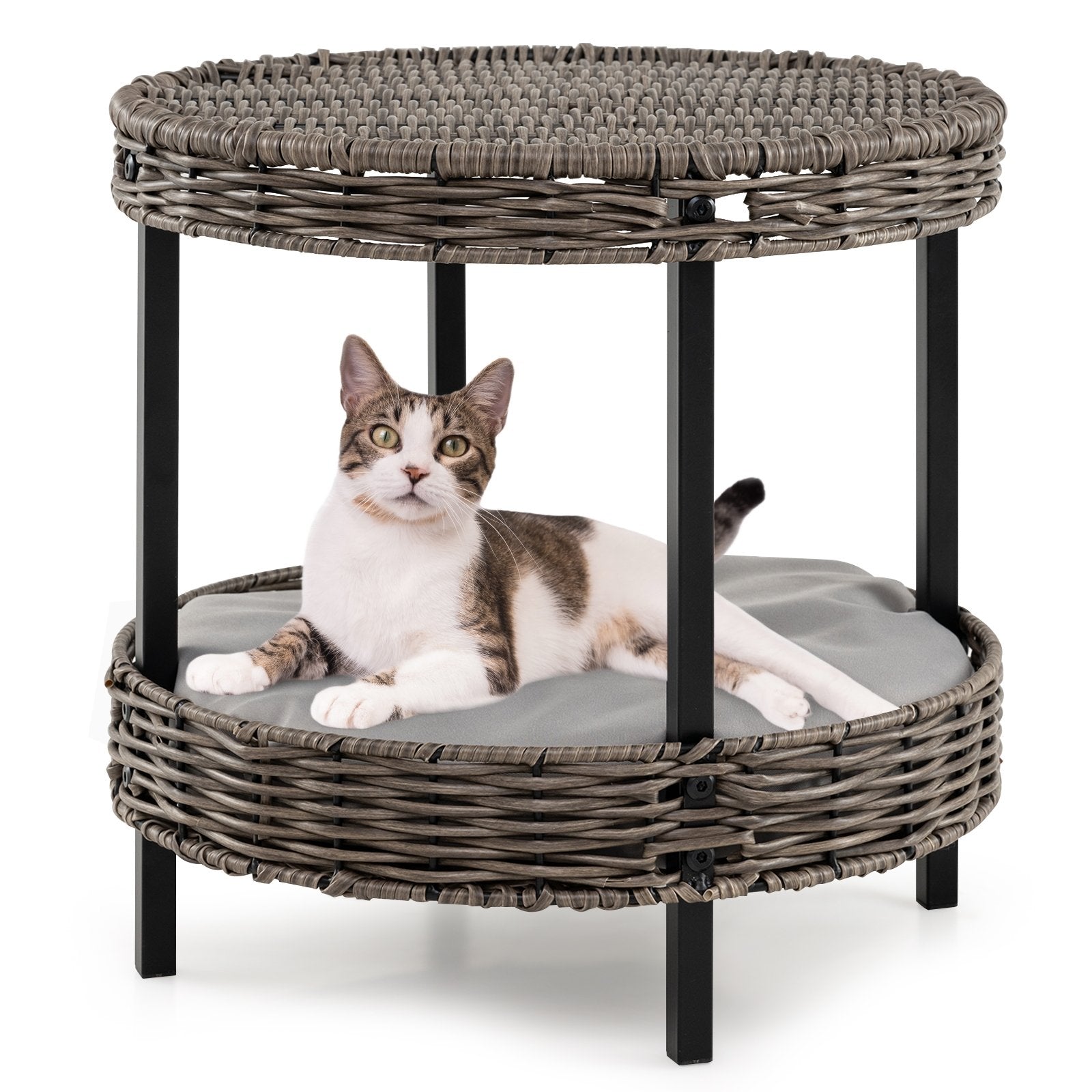 2-tier Rattan Cat Nest with Removable Padded Cushion, Gray Cat Houses at Gallery Canada