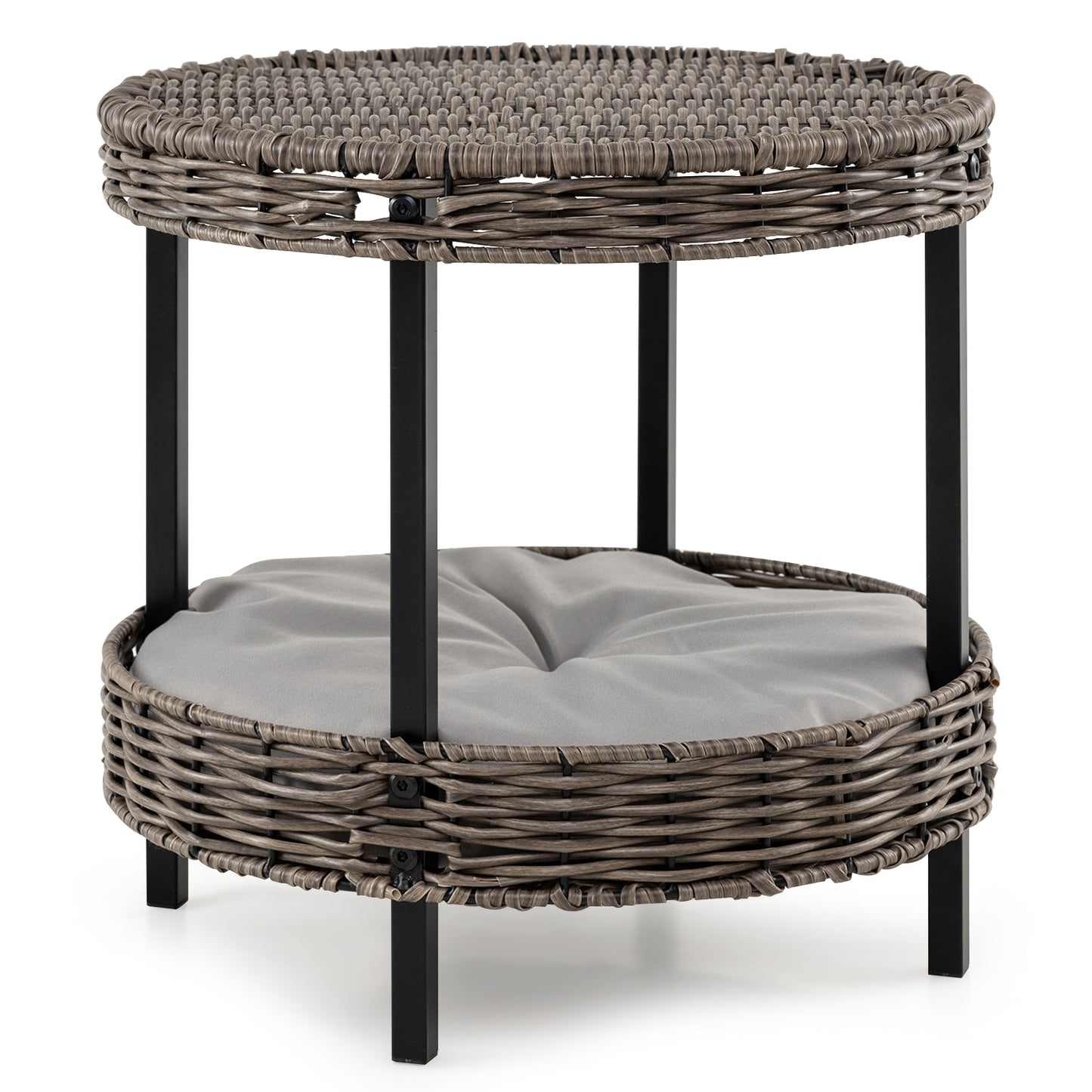 2-tier Rattan Cat Nest with Removable Padded Cushion, Gray Cat Houses at Gallery Canada