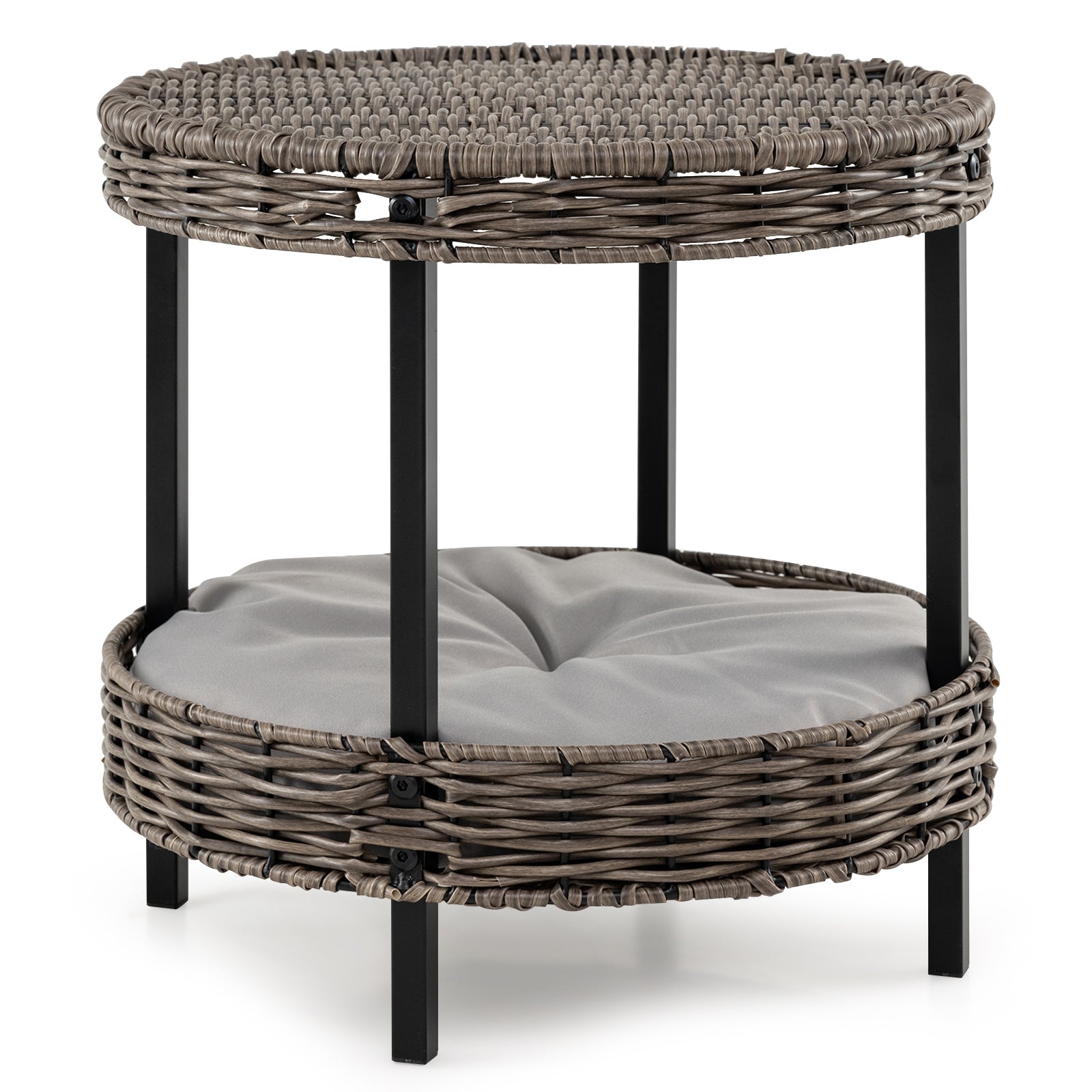 2-tier Rattan Cat Nest with Removable Padded Cushion, Gray Cat Houses at Gallery Canada