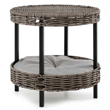 2-tier Rattan Cat Nest with Removable Padded Cushion, Gray Cat Houses at Gallery Canada