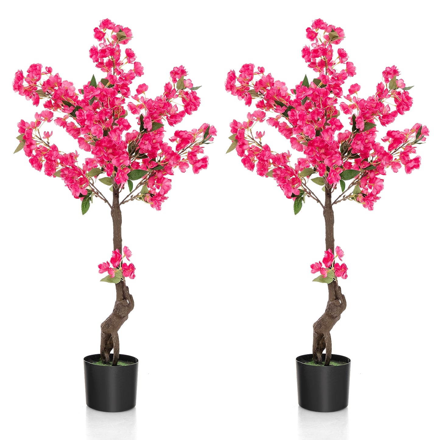 2 Pack 41 Inch Artificial Plum Blossom Tree, 92 Flowers, Red