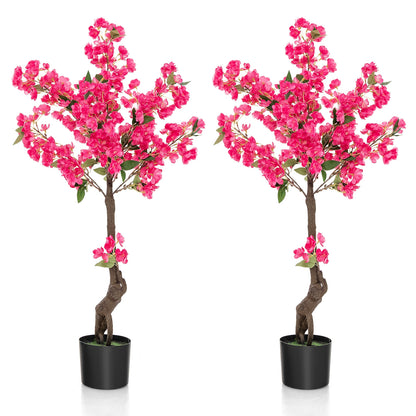 2 Pack 41 Inch Artificial Plum Blossom Tree Fake Floral Plant with 92 Flowers, Red Faux Plants Red at Gallery Canada