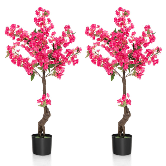 2 Pack 41 Inch Artificial Plum Blossom Tree Fake Floral Plant with 92 Flowers, Red Faux Plants Red at Gallery Canada