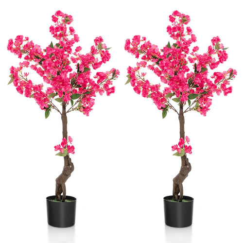 2 Pack 41 Inch Artificial Plum Blossom Tree Fake Floral Plant with 92 Flowers, Red