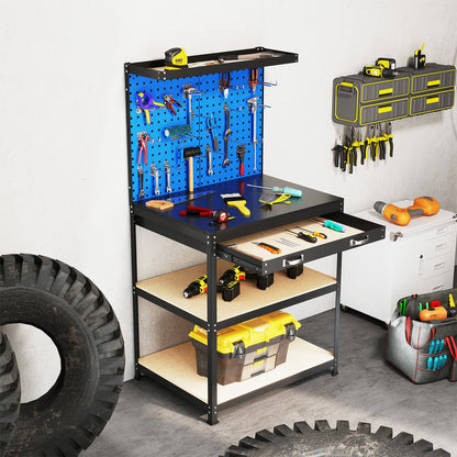 32 x 16 Inch Workbench Work Table with 2 PCs Pegboard Drawer and Shelves, Navy Garages at Gallery Canada