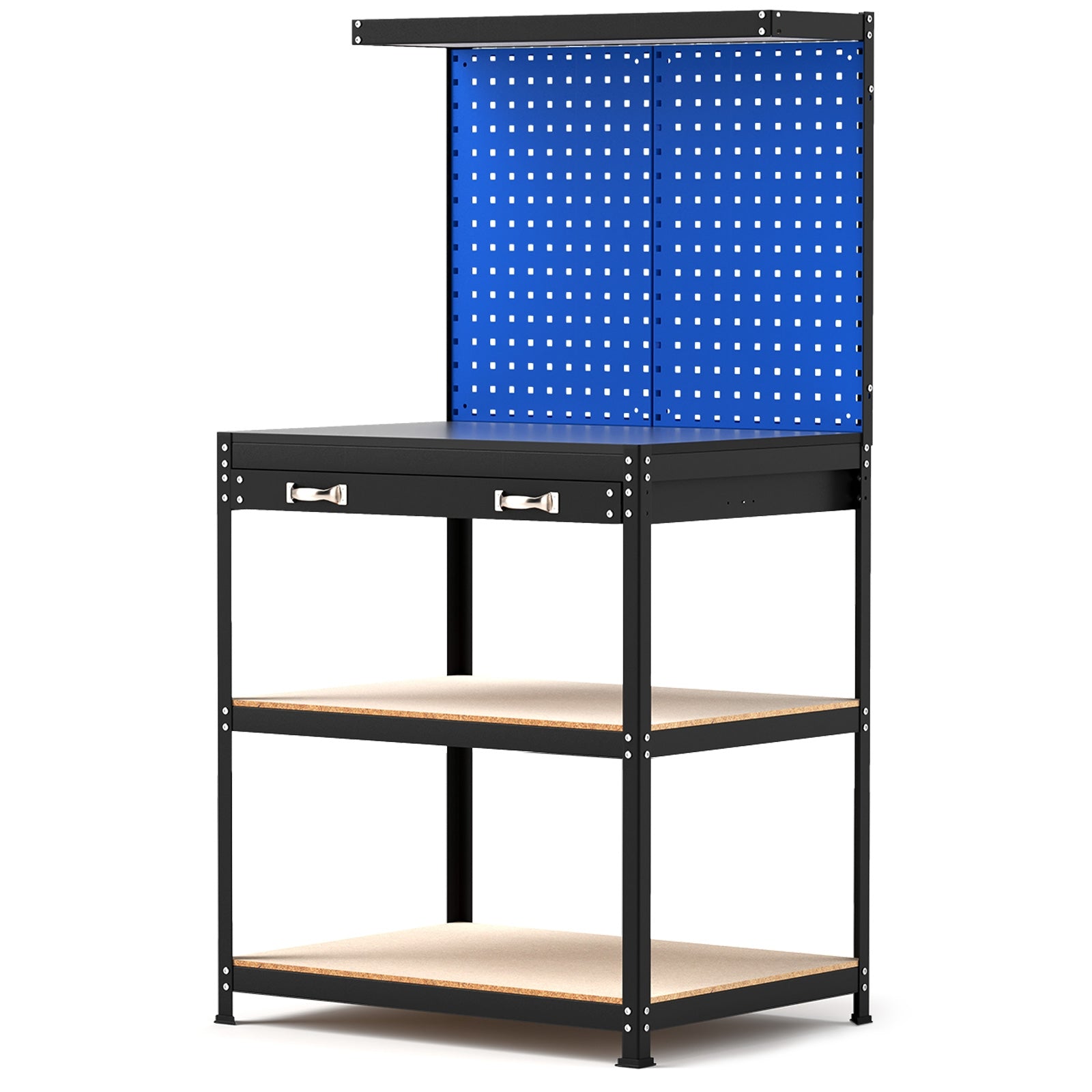 32 x 16 Inch Workbench Work Table with 2 PCs Pegboard Drawer and Shelves, Navy Garages at Gallery Canada