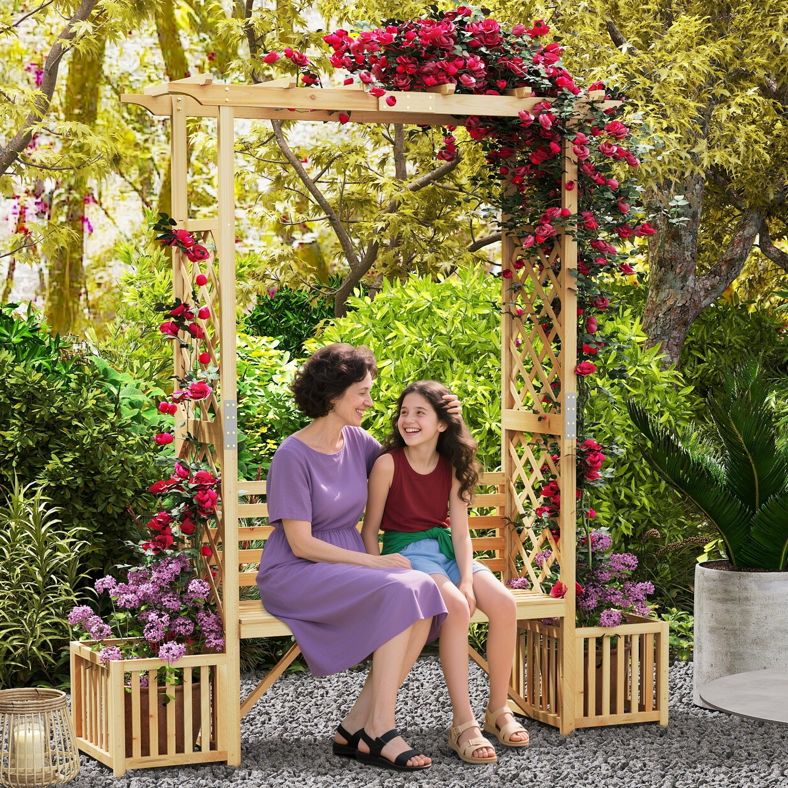 Patio Garden Bench Arbor ArchOutdoor Wood Decorative Seating, Natural Outdoor Decor at Gallery Canada