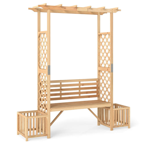 Patio Garden Bench Arbor ArchOutdoor Wood Decorative Seating, Natural