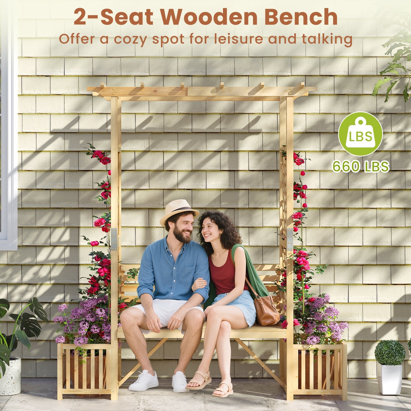 Patio Garden Bench Arbor ArchOutdoor Wood Decorative Seating, Natural Outdoor Decor at Gallery Canada