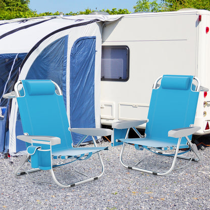 Foldable Backpack Beach Chair With Cup Holder, Storage Pockets, Blue Beach & Lawn Chairs at Gallery Canada