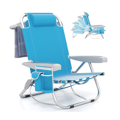 Foldable Backpack Beach Chair With Cup Holder, Storage Pockets, Blue Beach & Lawn Chairs Blue at Gallery Canada