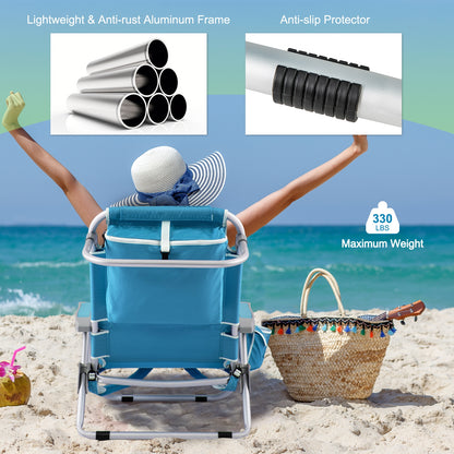 Foldable Backpack Beach Chair With Cup Holder, Storage Pockets, Blue Beach & Lawn Chairs at Gallery Canada