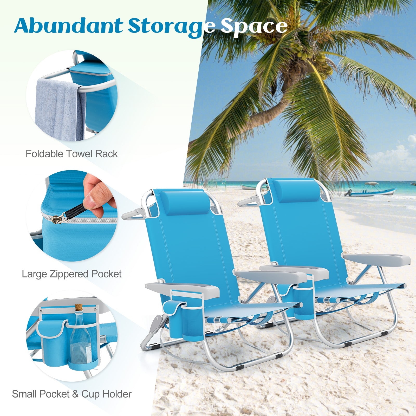 Foldable Backpack Beach Chair With Cup Holder, Storage Pockets, Blue Beach & Lawn Chairs at Gallery Canada