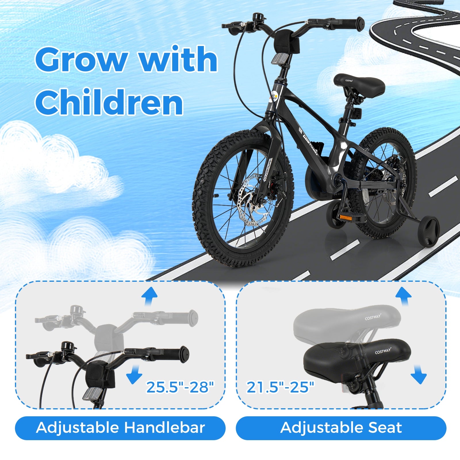 16 Inch Kids Bike Lightweight with 2 Removable Training Wheels for Aged 4-7-16 inches, Black Kids Bike at Gallery Canada