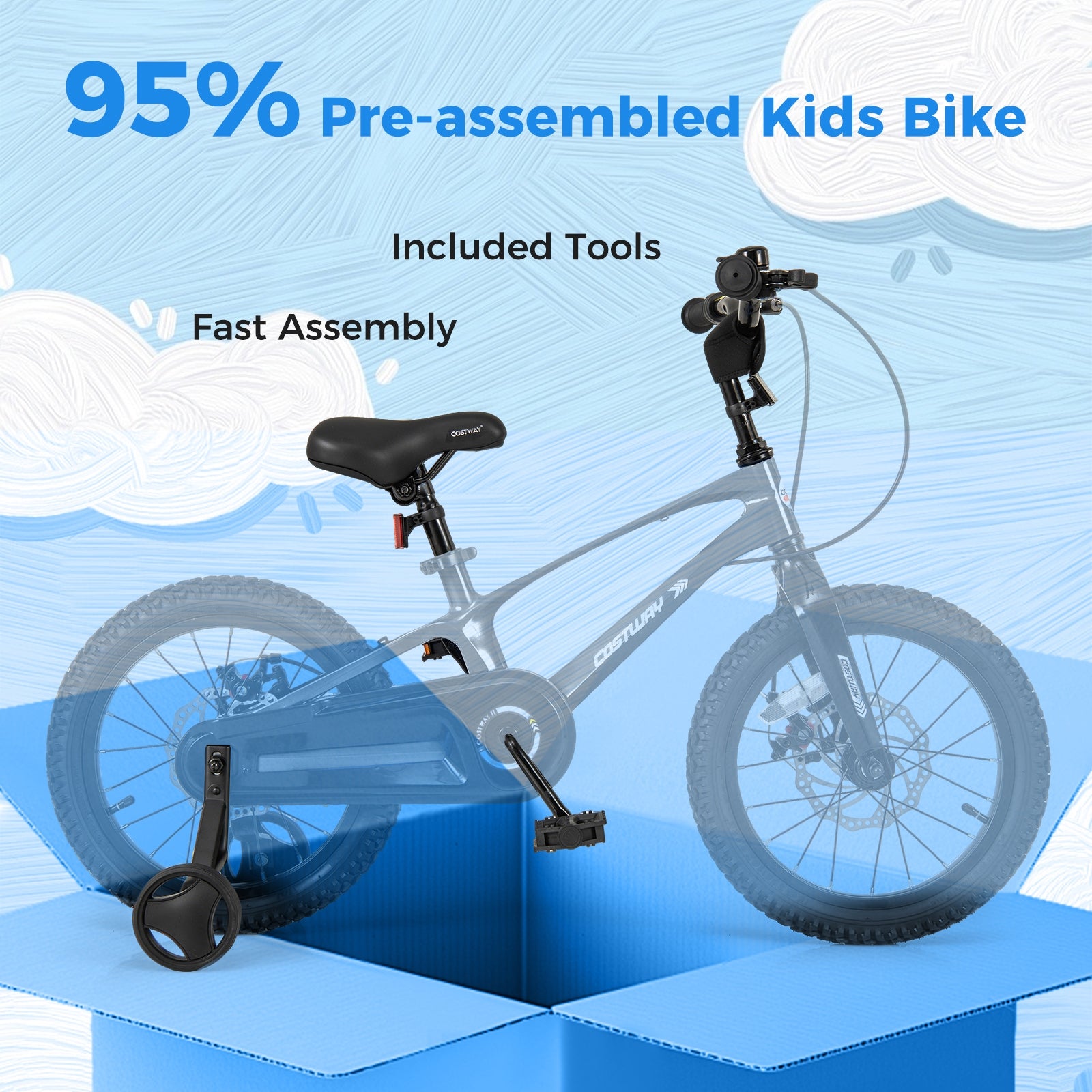16 Inch Kids Bike Lightweight with 2 Removable Training Wheels for Aged 4-7-16 inches, Black Kids Bike at Gallery Canada