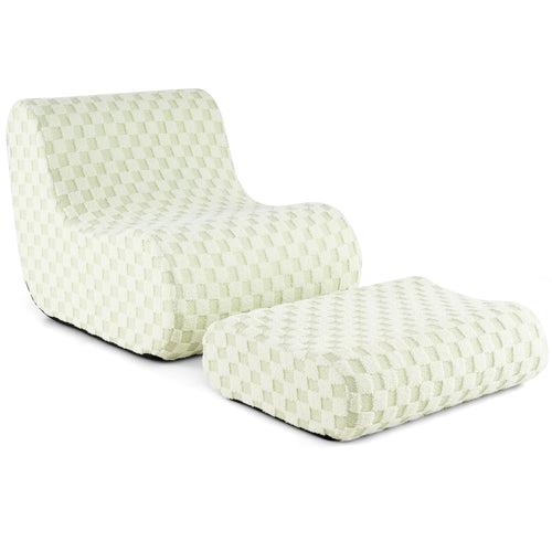 Bean Bag Chair With Ottoman, High Elasticity Sponge, Green