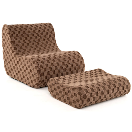 Bean Bag Chair with Ottoman and High Elasticity Sponge, Brown Sofas & Loveseats Brown at Gallery Canada