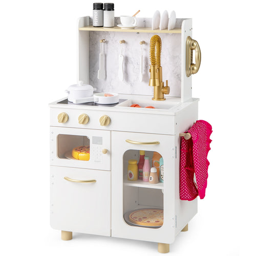 Kids Kitchen Set, Pretend Play With Stove, Sink, Microwave, Oven, White
