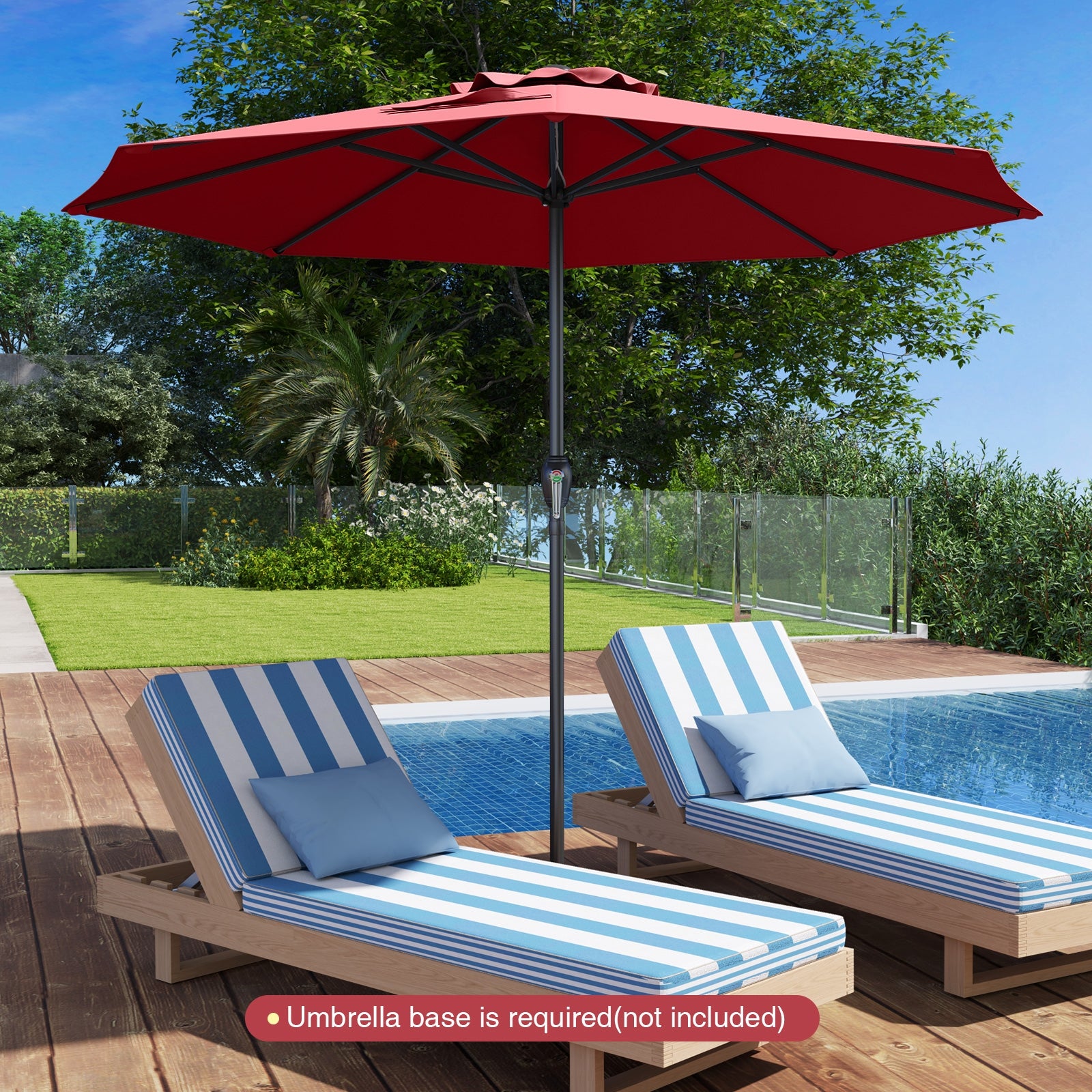 Outdoor Heavy Duty Market Umbrella with Crank Handle and 8 Sturdy Ribs, Red Outdoor Umbrellas at Gallery Canada