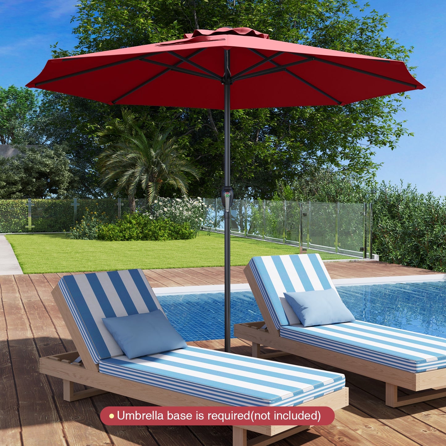 Outdoor Heavy Duty Market Umbrella with Crank Handle and 8 Sturdy Ribs, Red Outdoor Umbrellas at Gallery Canada