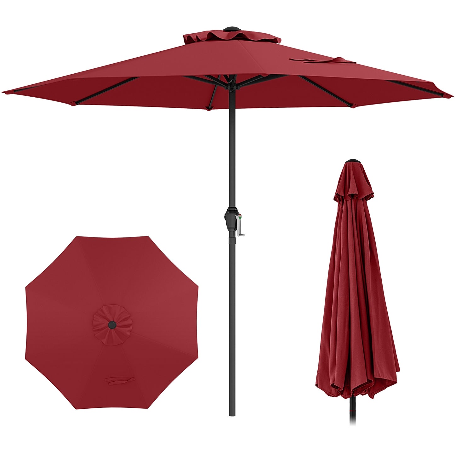 Outdoor Heavy Duty Market Umbrella with Crank Handle and 8 Sturdy Ribs, Red Outdoor Umbrellas Red at Gallery Canada