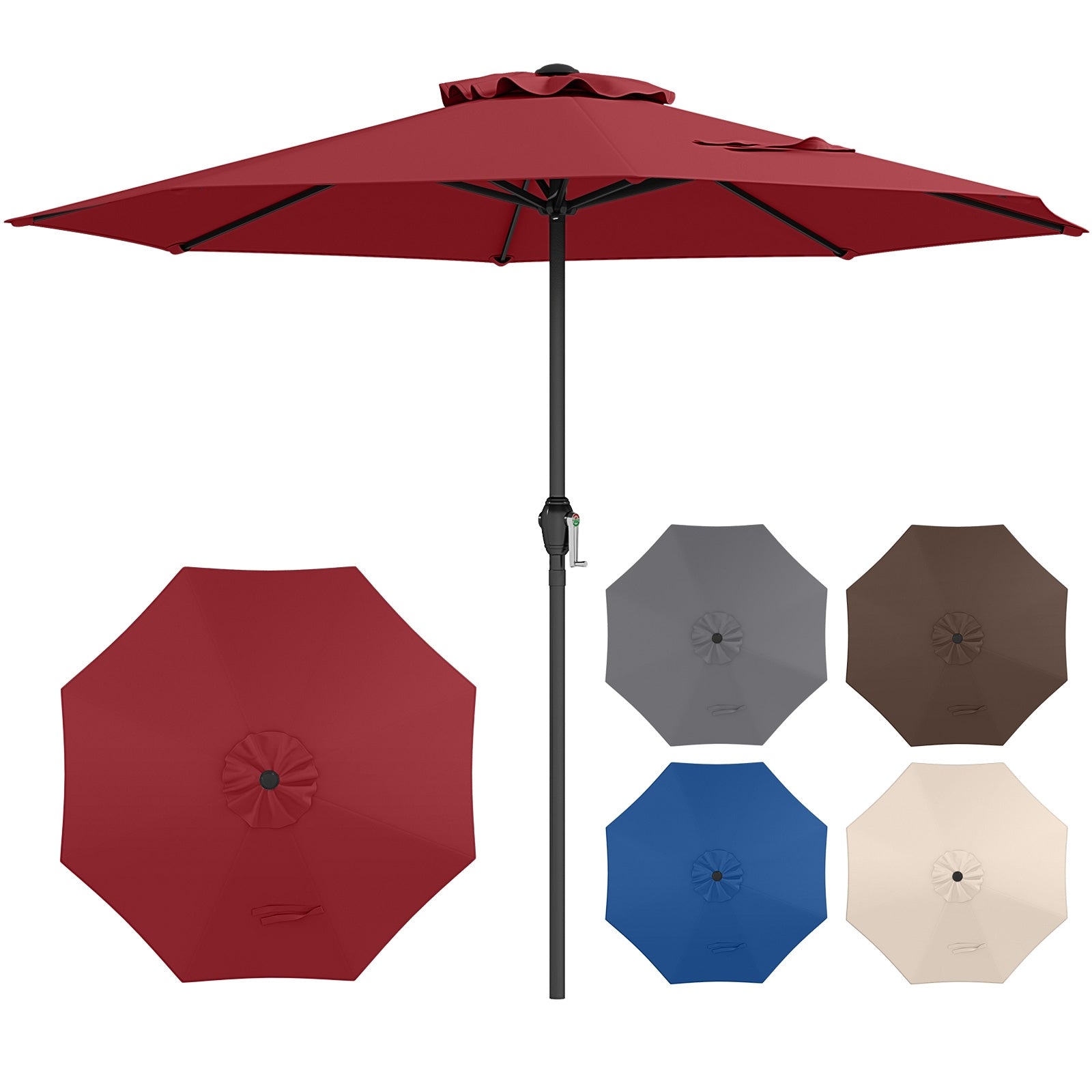 Outdoor Heavy Duty Market Umbrella with Crank Handle and 8 Sturdy Ribs, Red Outdoor Umbrellas at Gallery Canada