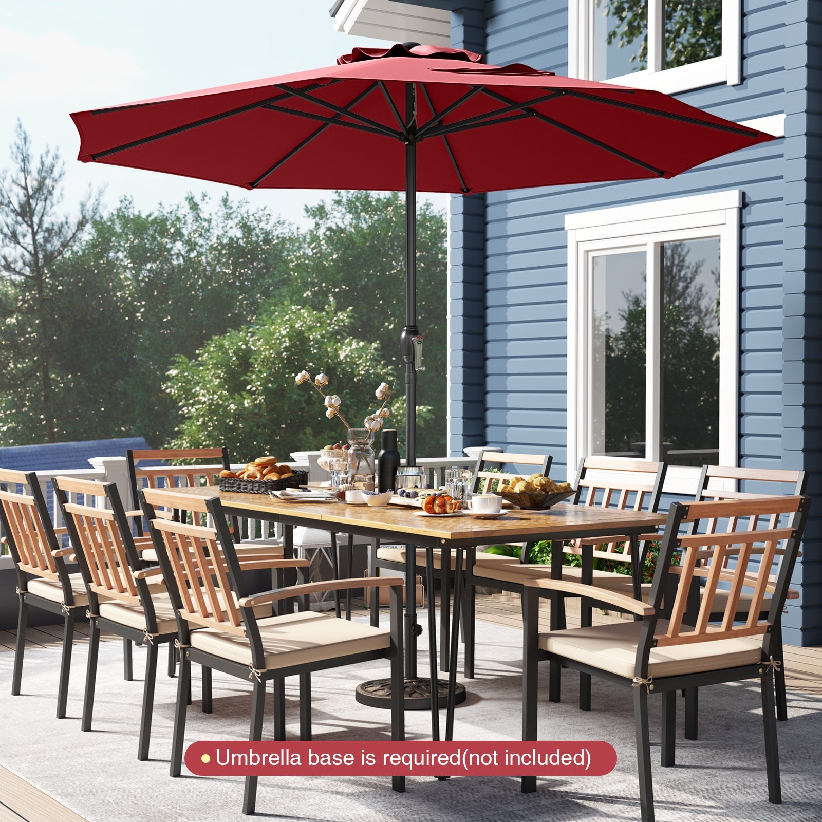 Outdoor Heavy Duty Market Umbrella with Crank Handle and 8 Sturdy Ribs, Red Outdoor Umbrellas at Gallery Canada
