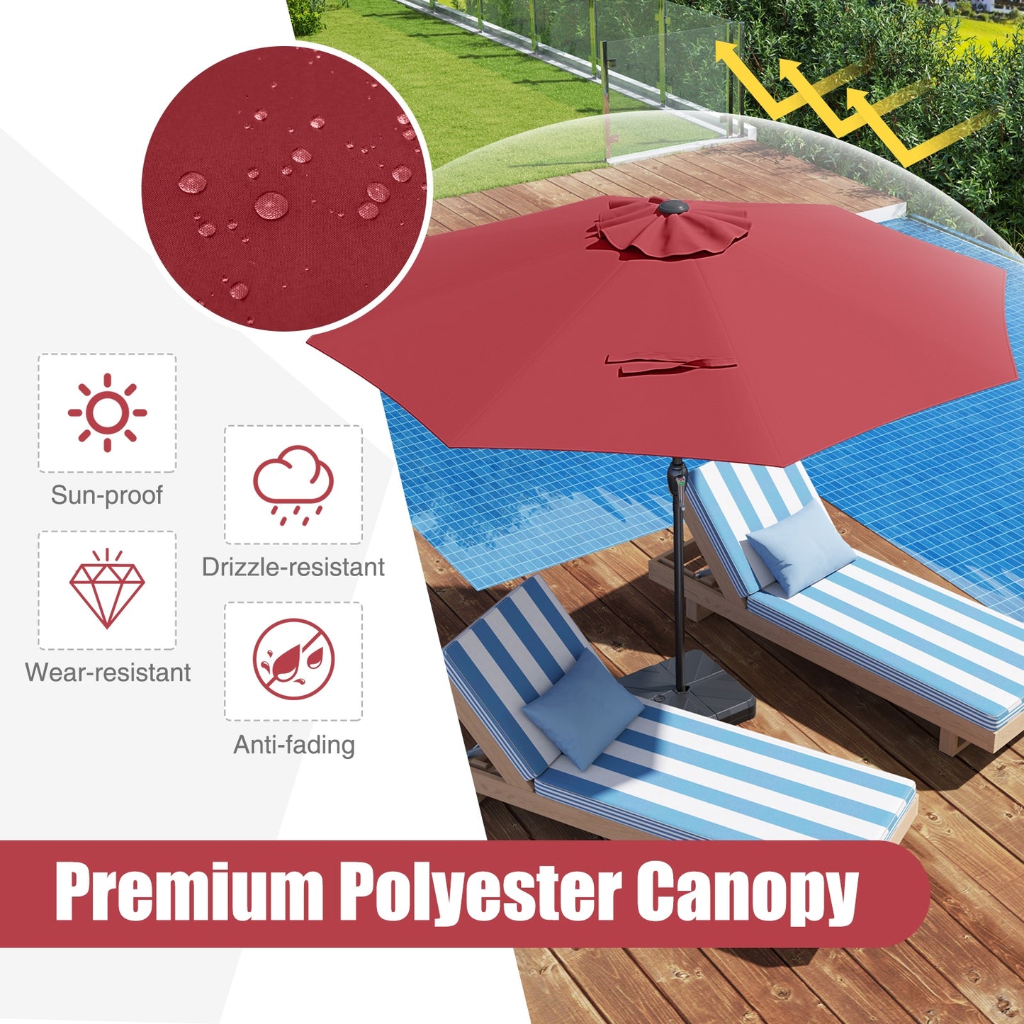 Outdoor Heavy Duty Market Umbrella with Crank Handle and 8 Sturdy Ribs, Red Outdoor Umbrellas at Gallery Canada