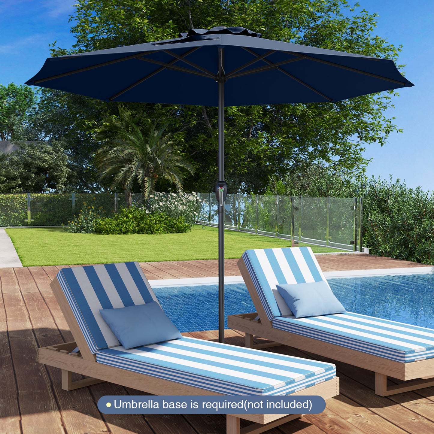 Outdoor Heavy Duty Market Umbrella with Crank Handle and 8 Sturdy Ribs, Navy Outdoor Umbrellas at Gallery Canada