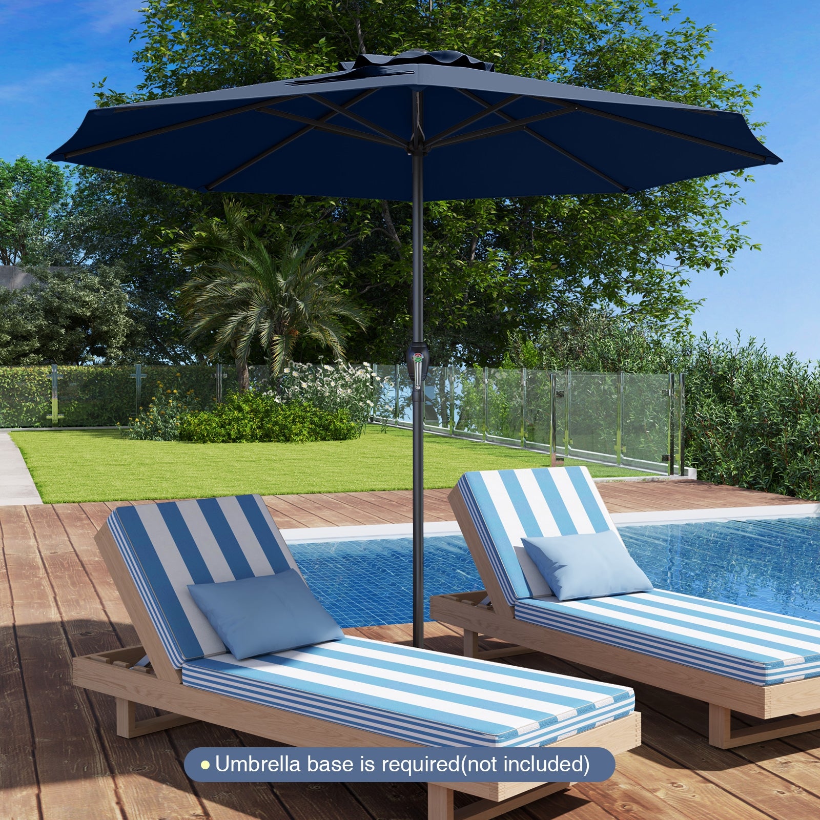 Outdoor Heavy Duty Market Umbrella with Crank Handle and 8 Sturdy Ribs, Navy Outdoor Umbrellas at Gallery Canada