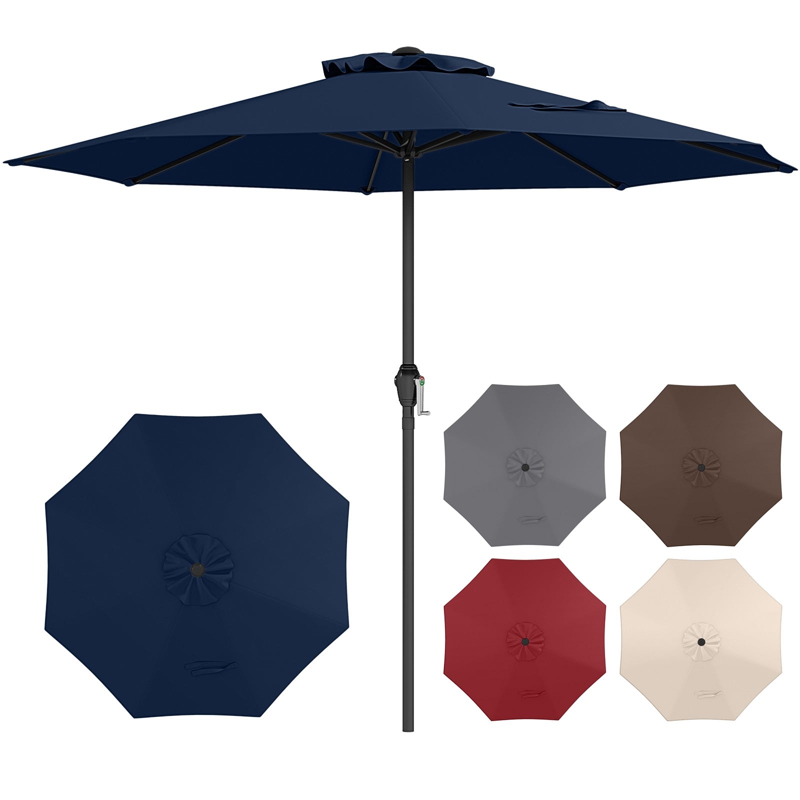 Outdoor Heavy Duty Market Umbrella with Crank Handle and 8 Sturdy Ribs, Navy Outdoor Umbrellas at Gallery Canada