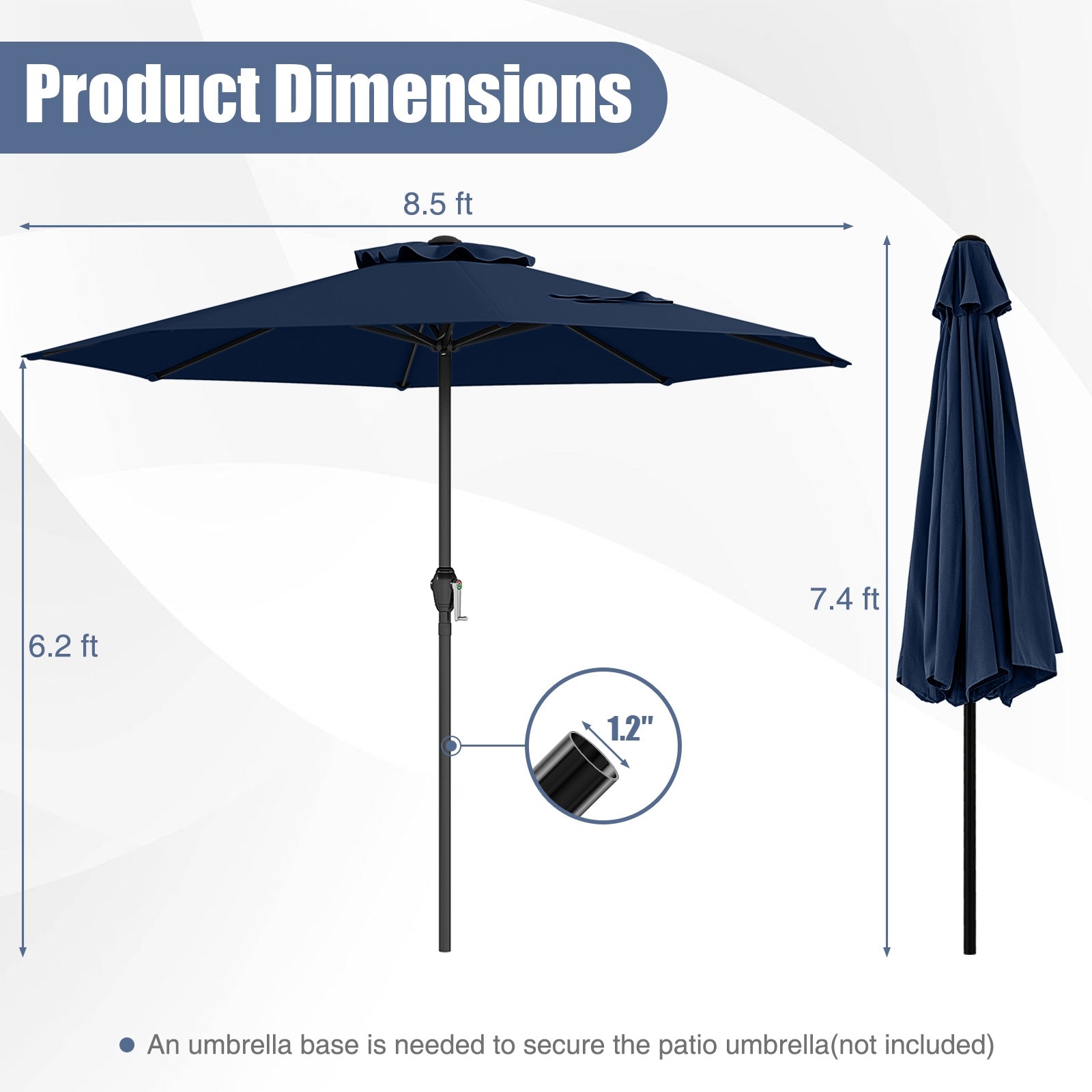 Outdoor Heavy Duty Market Umbrella with Crank Handle and 8 Sturdy Ribs, Navy Outdoor Umbrellas at Gallery Canada