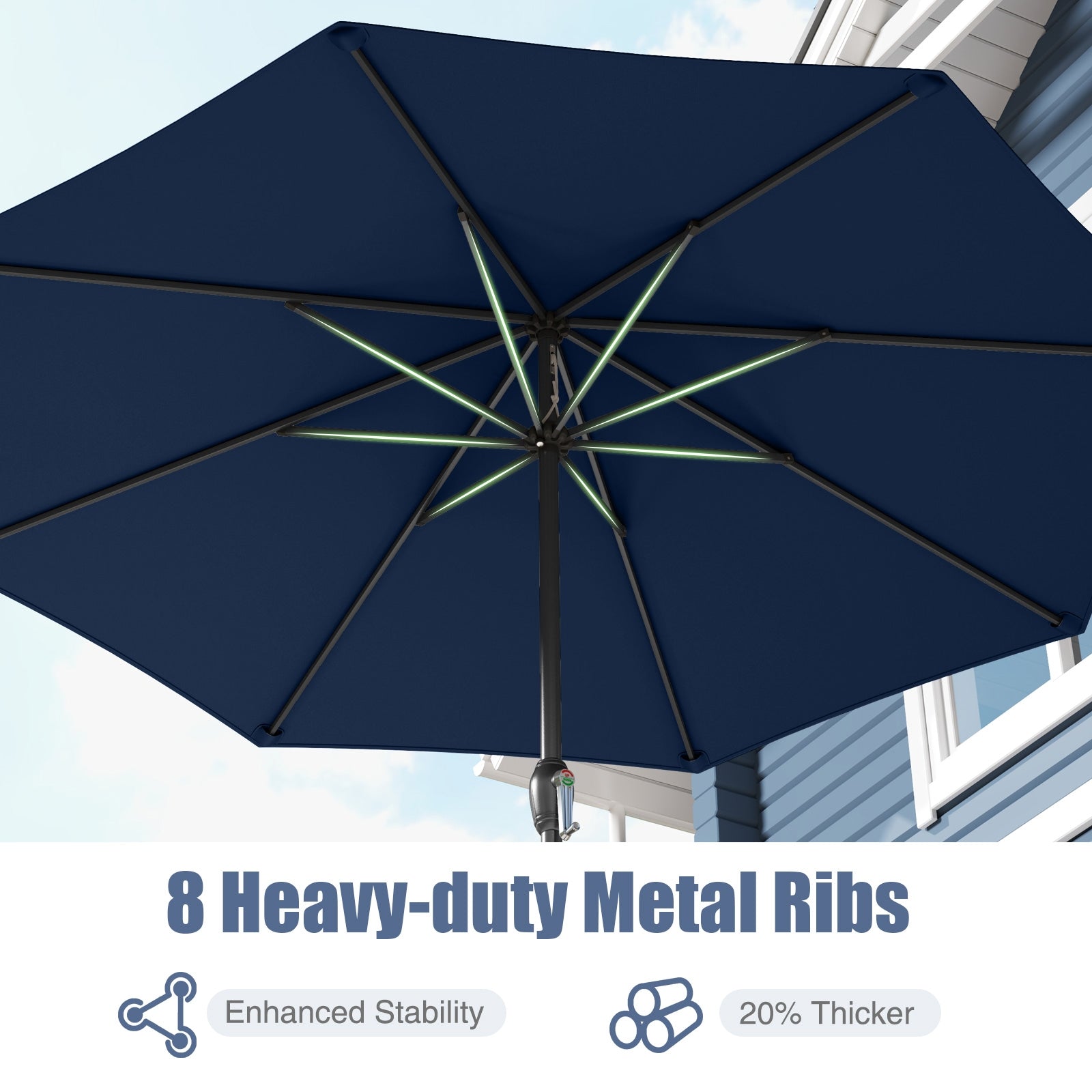 Outdoor Heavy Duty Market Umbrella with Crank Handle and 8 Sturdy Ribs, Navy Outdoor Umbrellas at Gallery Canada
