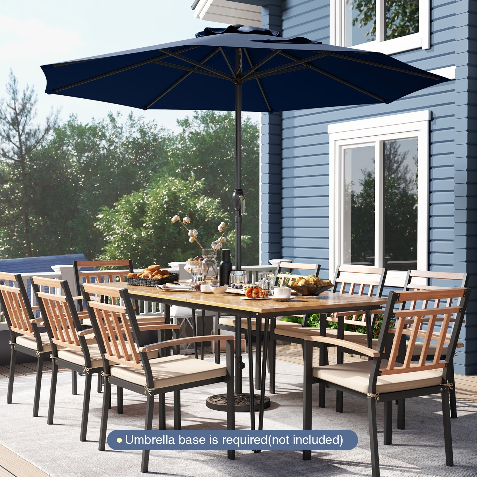Outdoor Heavy Duty Market Umbrella with Crank Handle and 8 Sturdy Ribs, Navy Outdoor Umbrellas at Gallery Canada