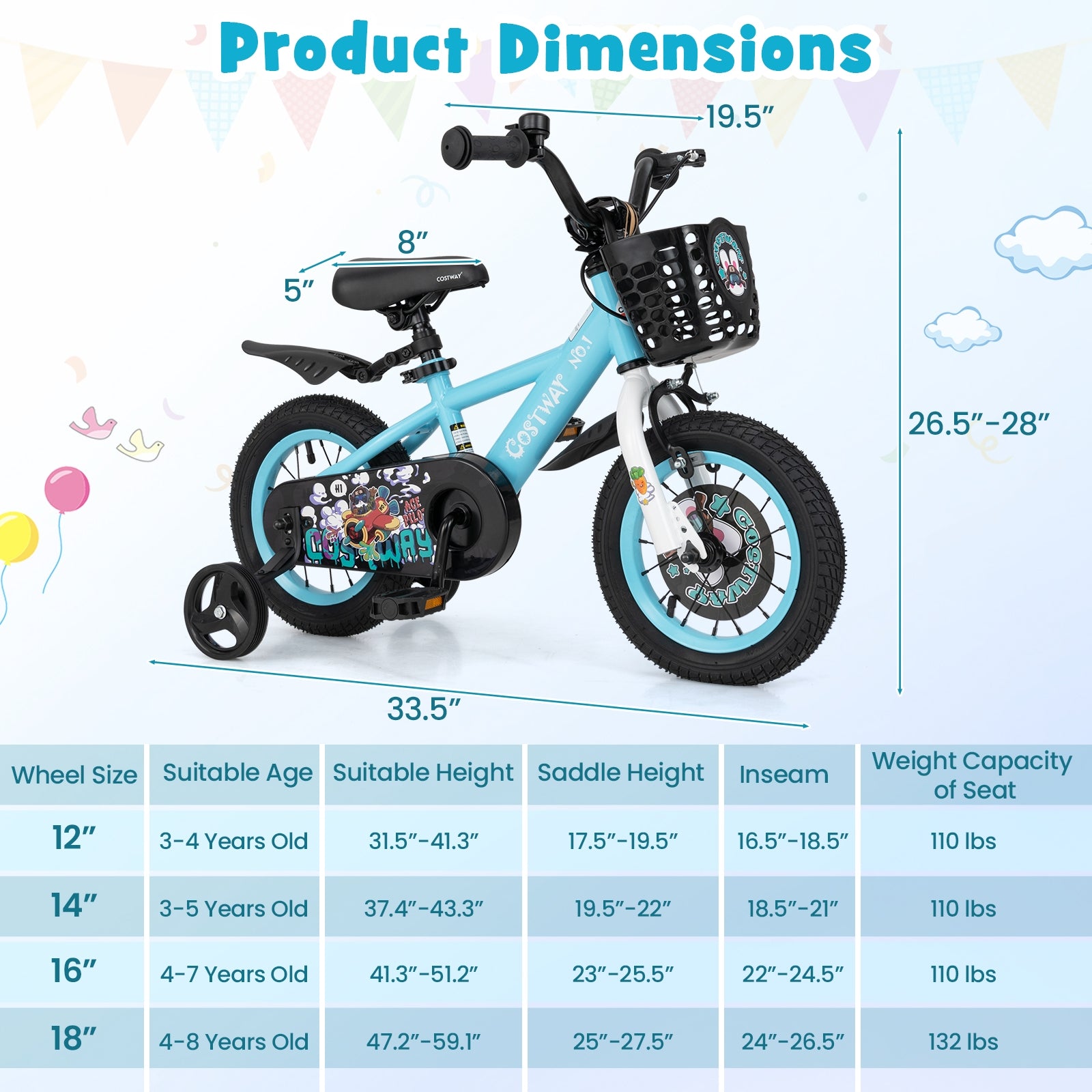 12 Inch Kids Bike with Adjustable Handlebar and Saddle for 3-4 Years Old-12 inches, Blue Kids Bike at Gallery Canada