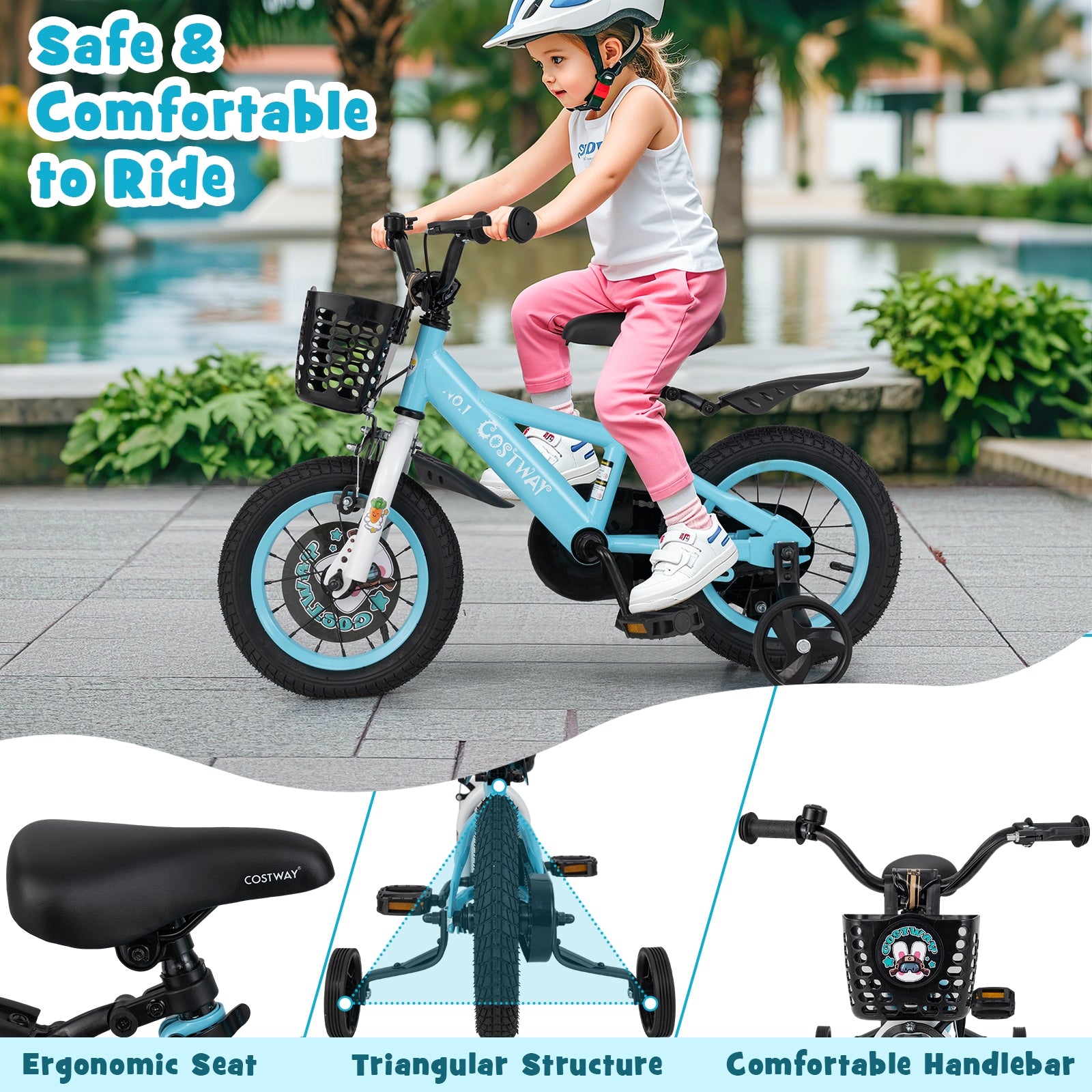 12 Inch Kids Bike with Adjustable Handlebar and Saddle for 3-4 Years Old-12 inches, Blue Kids Bike at Gallery Canada
