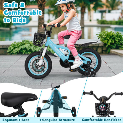 12 Inch Kids Bike with Adjustable Handlebar and Saddle for 3-4 Years Old-12 inches, Blue Kids Bike at Gallery Canada