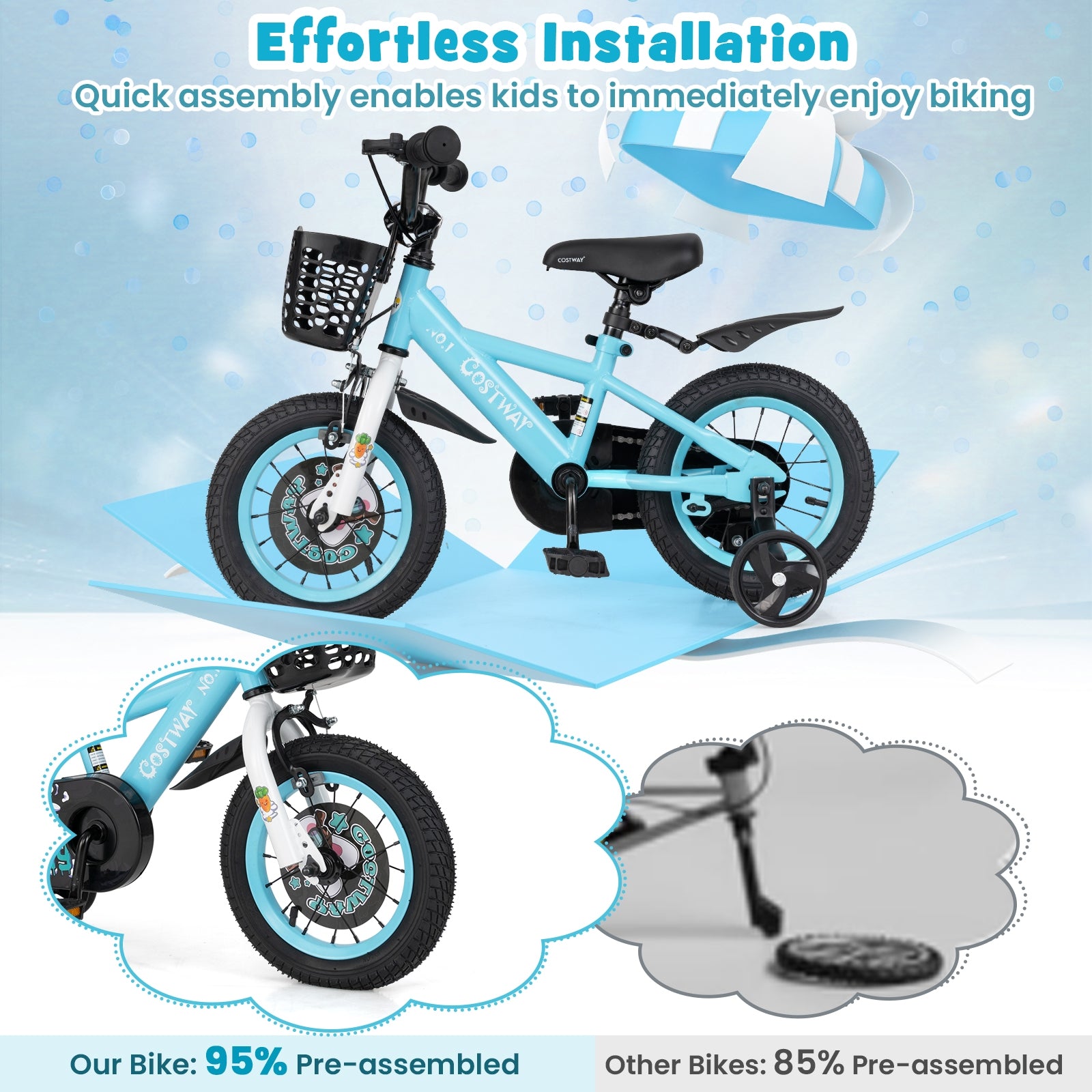 12 Inch Kids Bike with Adjustable Handlebar and Saddle for 3-4 Years Old-12 inches, Blue Kids Bike at Gallery Canada