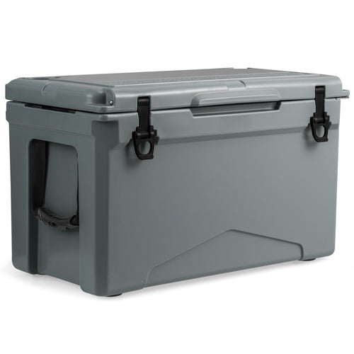 50 QT Rotomolded Cooler, Insulated Ice Chest, Cup Holders, Gray