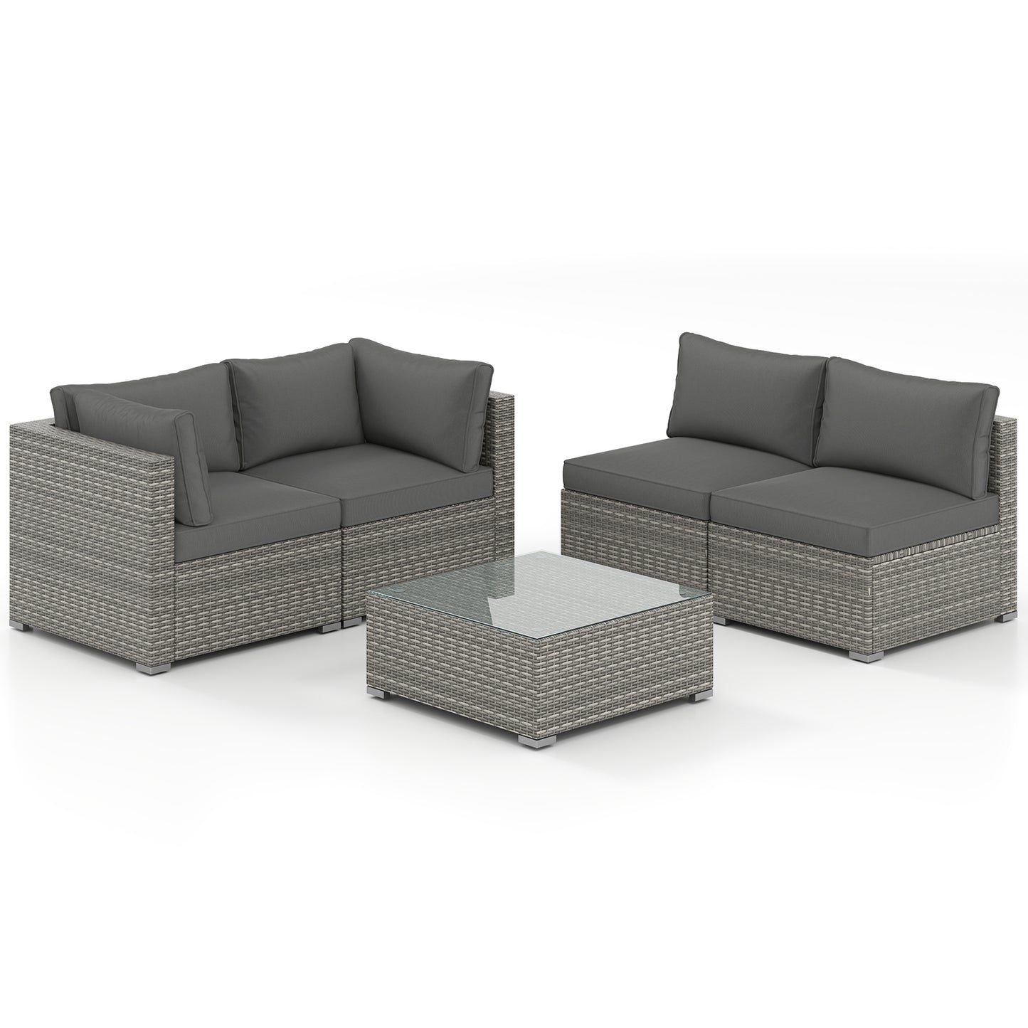 5-Piece Outdoor Patio Sectional Sofa Couch and Glass Coffee Table with Cushions, Gray Patio Conversation Sets Gray at Gallery Canada