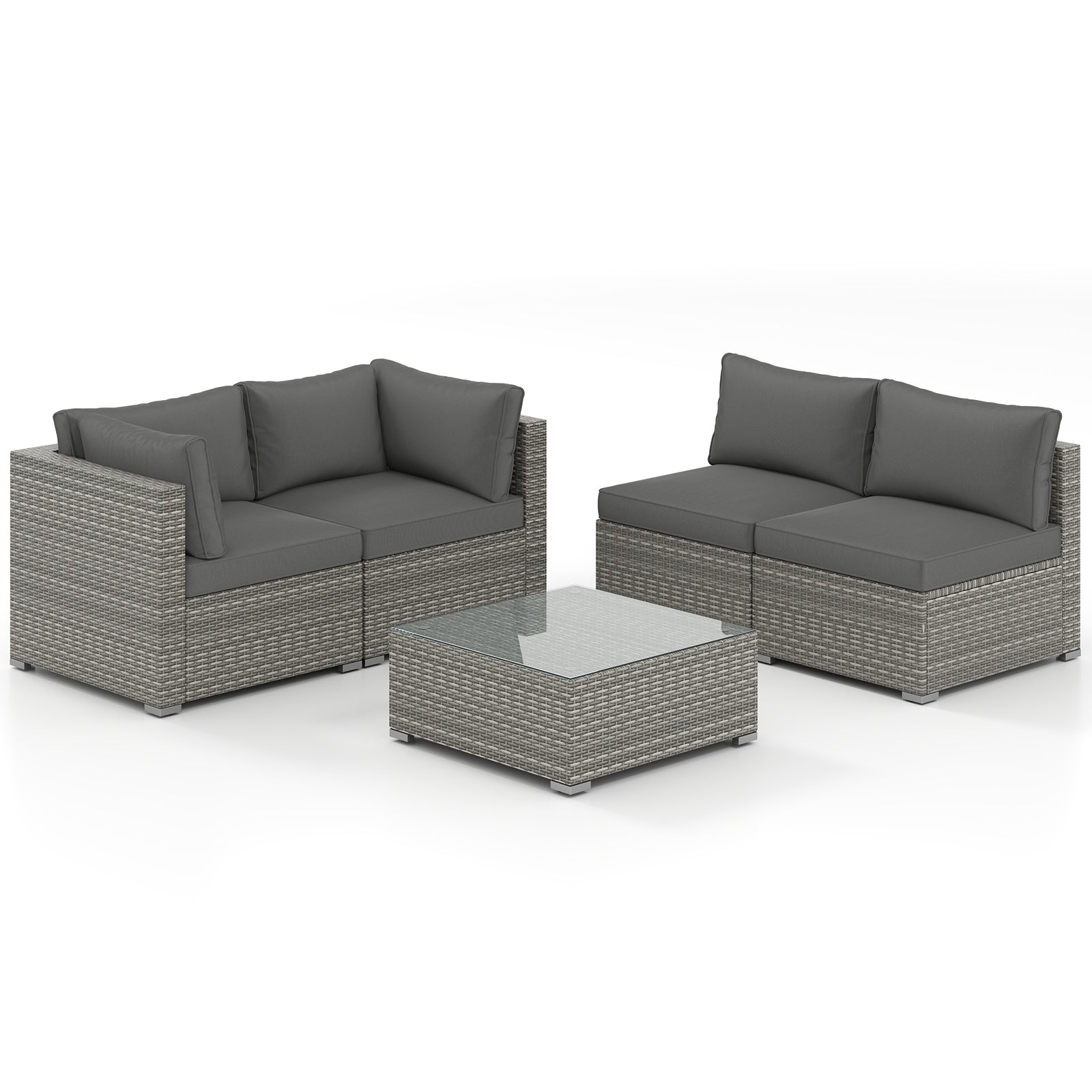 5-Piece Outdoor Patio Sectional Sofa Couch and Glass Coffee Table with Cushions, Gray Patio Conversation Sets Gray at Gallery Canada
