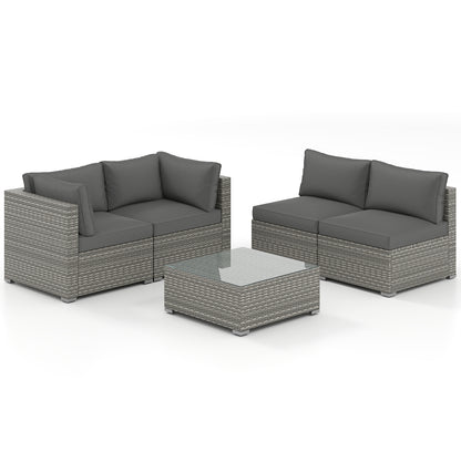 5-Piece Outdoor Patio Sectional Sofa Couch and Glass Coffee Table with Cushions, Gray Patio Conversation Sets Gray at Gallery Canada
