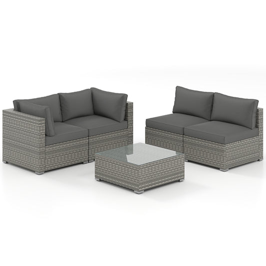 5-Piece Outdoor Patio Sectional Sofa Couch and Glass Coffee Table with Cushions, Gray Patio Conversation Sets Gray at Gallery Canada